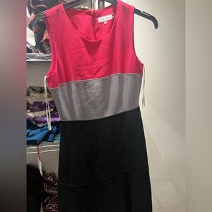 pink, grey, and black calvin clien dress